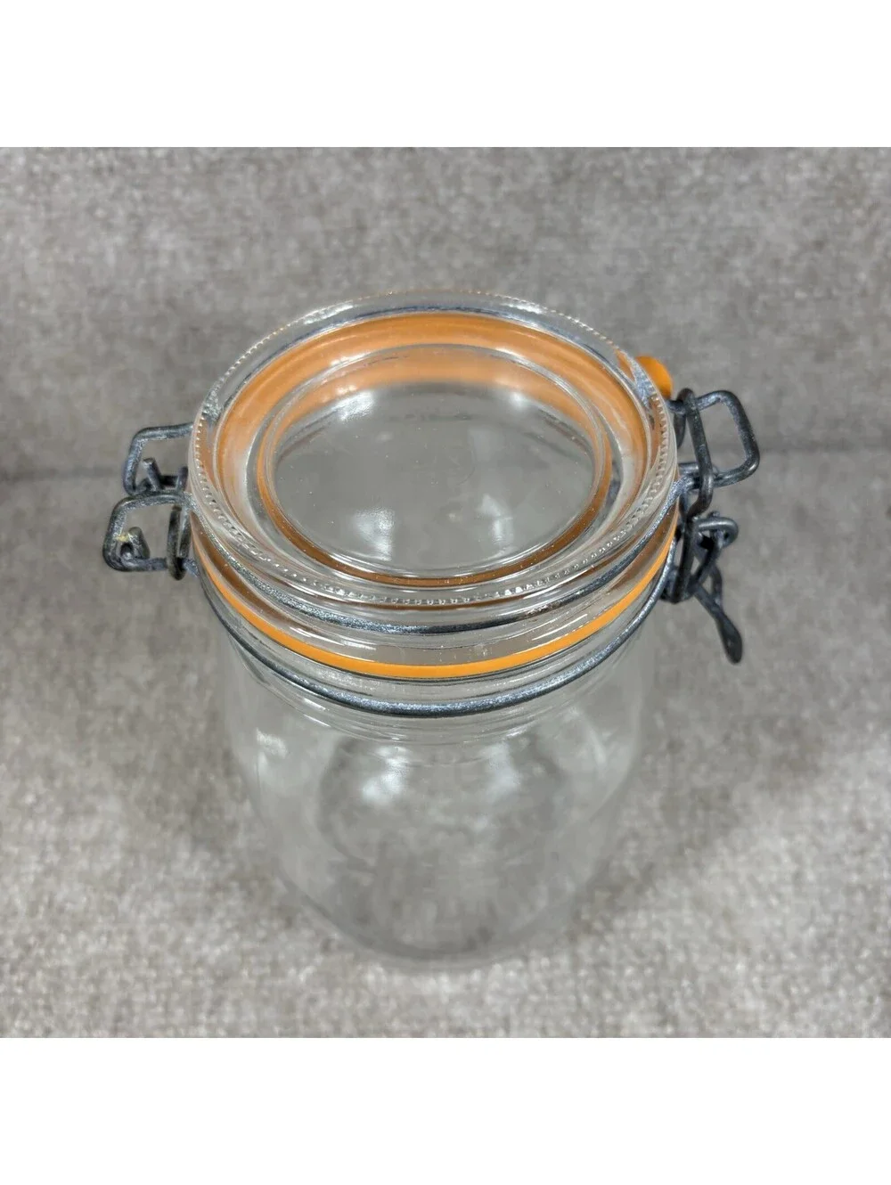 Vintage Arc France 1L Glass Storage Jar Clear Kitchen Canister Metal Clasp
